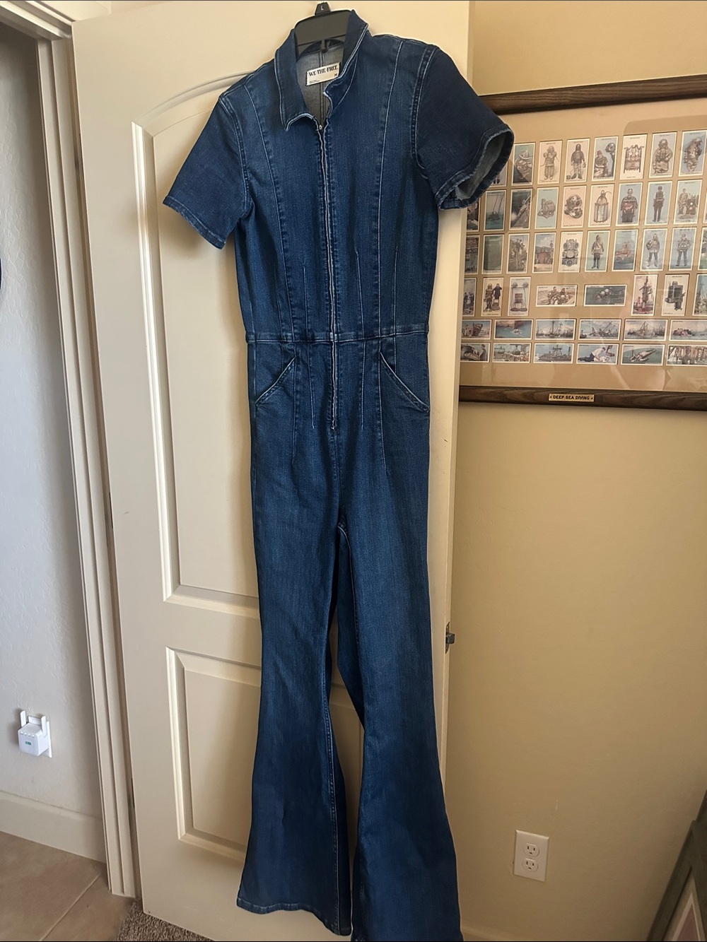We The Free Dark Blue Denim Zip-Front Jumpsuit